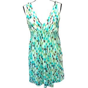 Blu Sage Chiffon Dress Sz 10 Colorful Blue Sheer Overlay Geometric Circles